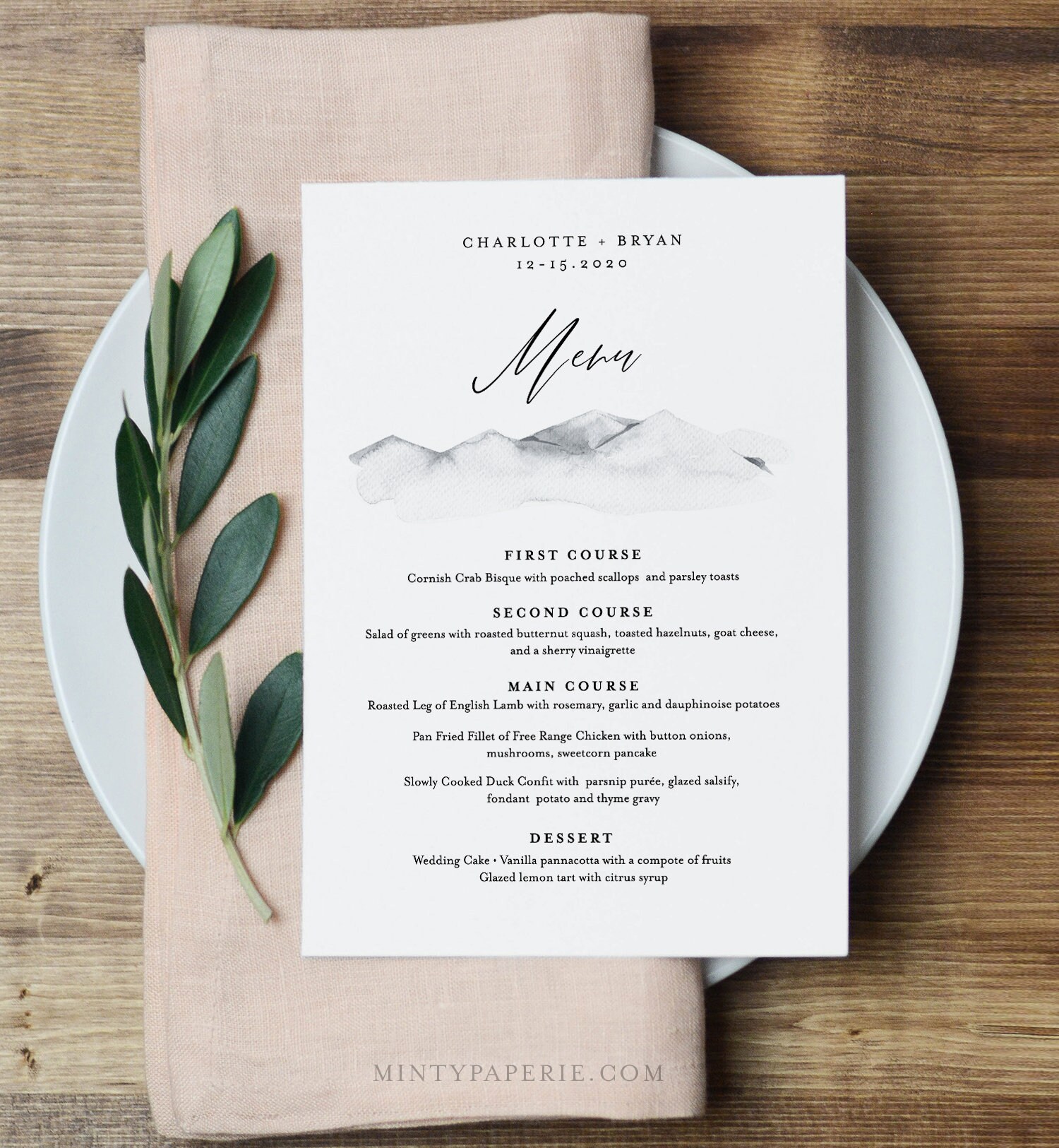 Mountain Wedding Menu Template INSTANT DOWNLOAD 100 Editable Text 
