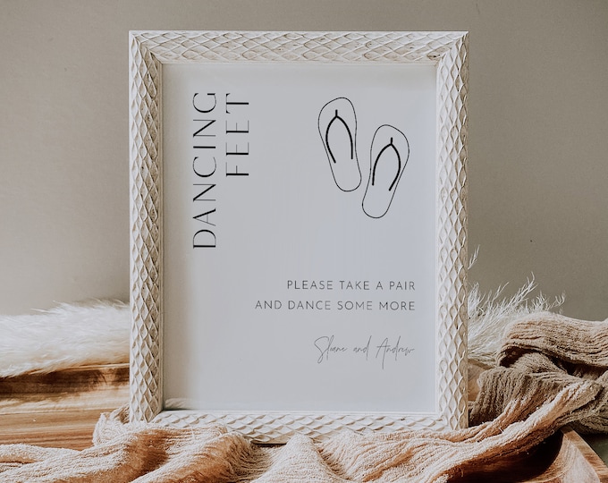 Flip Flop Sign, Wedding Dancing Feet Sign, Minimalist Dance Floor, Printable Flip Flop Favor, Instant Download, Templett, 8x10 #0026B-28S