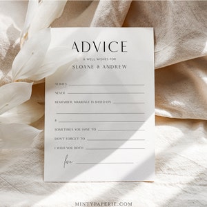 Minimal Wedding Advice Card Printable, Editable Template, Well Wishes for Bride and Groom, Newlywed, Instant Download, Templett #0026B-113AC