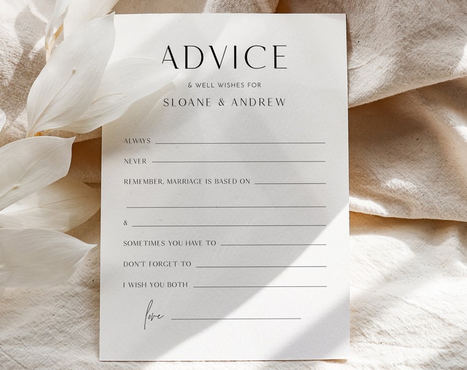 Minimal Wedding Advice Card Printable, Editable Template, Well Wishes for Bride and Groom, Newlywed, Instant Download, Templett #0026B-113AC