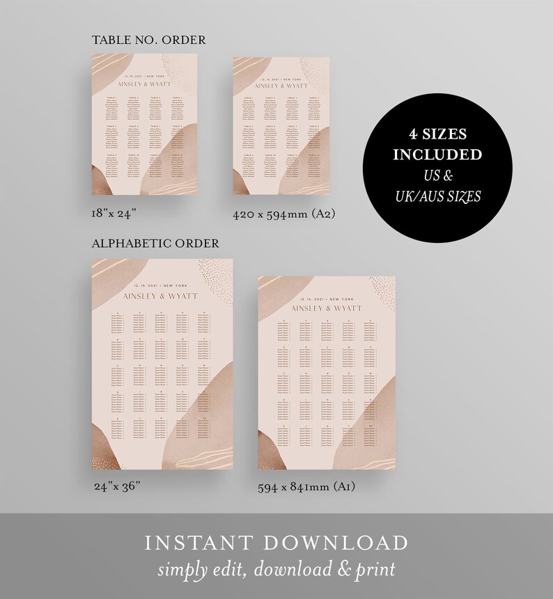 Modern Earthy Seating Chart Poster, Printable Abstract Art Wedding ...