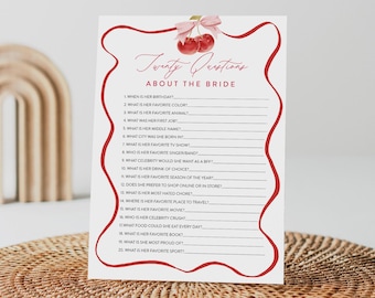 20 Questions About the Bride, Cherry Bridal Shower Game, How Well Do You Know the Bride, Editable Template, Instant, Templett #0056-33BRG