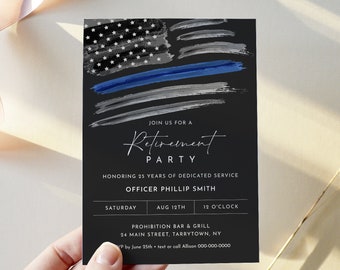 Retirement Party Invitation, Printable Police, Law Enforcement Retire Invite, American Flag, Evite, Editable Template, Templett #0037-103RT