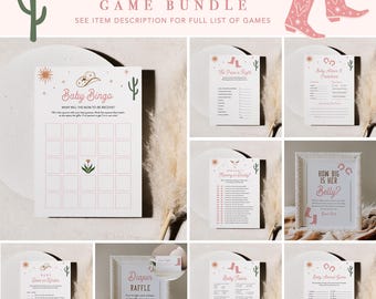 Western Baby Shower Game Bundle, 28 Games, Rodeo, Cowgirl Baby Shower, Editable Template, Instant Download, Templett #0040-BBGB
