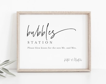 Bubbles Station Sign, Printable Minimalist Wedding Bubbles Send Off, Editable Template, Instant Download, Templett, 8x10 #0009-52S