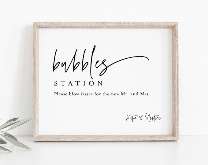 Bubbles Station Sign, Printable Minimalist Wedding Bubbles Send Off, Editable Template, Instant Download, Templett, 8x10 #0009-52S