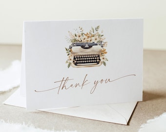 Typewriter Thank You, A New Chapter Bridal / Baby Shower, Flat & Folded Card, Editable Template, Instant Download, Templett #0061-241TYC