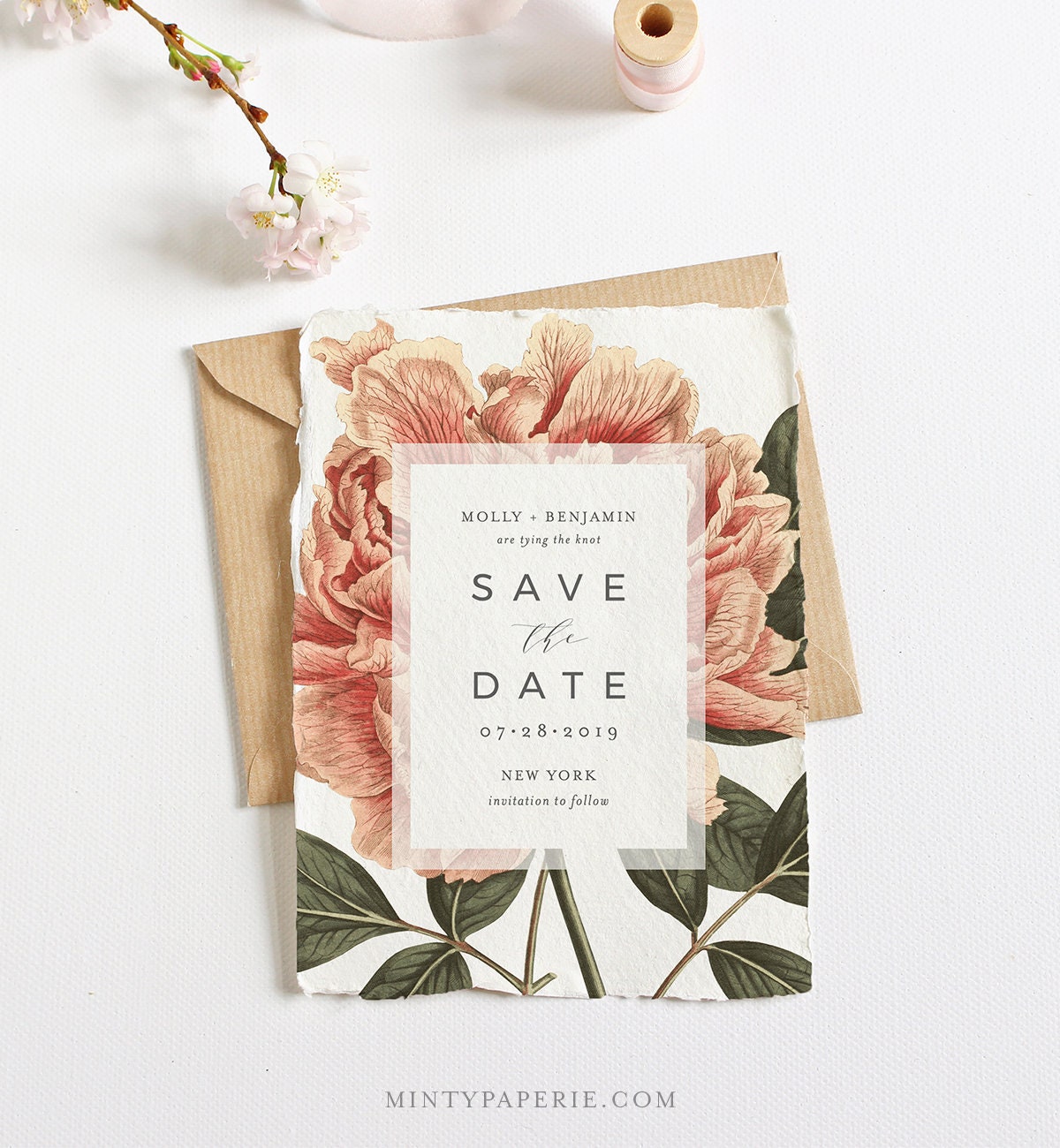 PDF Printable Floral Simple greenery Save The Date INSTANT DOWNLOAD Editable Template Affordable red 5x7 WD009 Flowers leaves