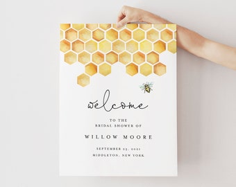 Honey Bee Welcome Sign, Printable Bridal Shower / Baby Shower Poster, Instant Download, Editable Template, Templett #097-219LS