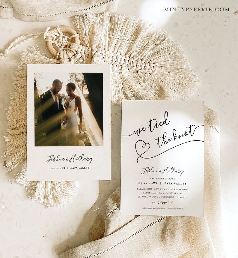 Photo Elopement Announcement, We Tied the Knot, Heart Wedding Reception Party Invitation, Instant Download, Fully Editable, DIY 030-103EL image 3