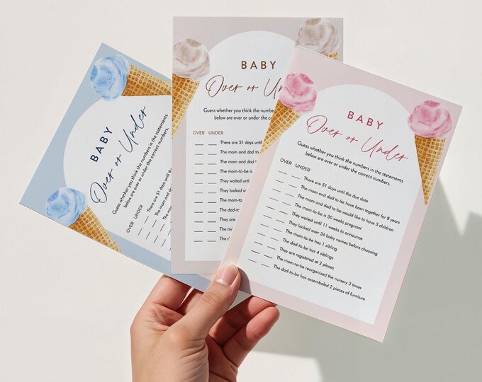 Over or Under Baby Shower Game, Ice Cream Baby Shower Game, Summer, the Scoop, Sweet, Editable, Instant Download, Templett  #0035-15BAG