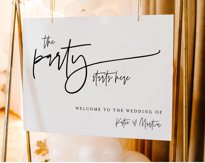 Party Starts Here Sign, Wedding Welcome Sign Template, Unique, Minimalist, Editable, Instant Download, Templett, 18x24, 24x36 #0009-270LS