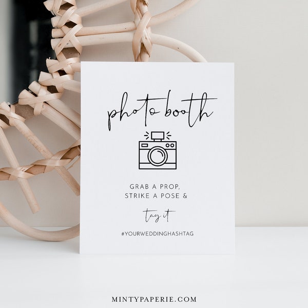 Photobooth Schild, druckbare minimalistische Hochzeit Photobooth Requisiten, moderne Photobooth Schild, Instant Download, Templett, 8x10 #0031-20S