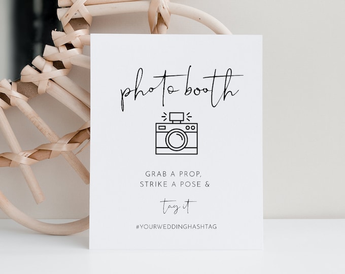 Photo Booth Sign, Printable Minimalist Wedding Photo Booth Props, Modern Photobooth Sign, Instant Download, Templett, 8x10 #0031-20S