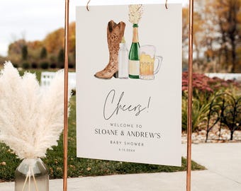 Boots and Bottles Baby Shower Welcome Sign, Western Baby Shower, Cowboy Boot, Editable Template, Templett, 18x24, 24x36 #0026K-298LS