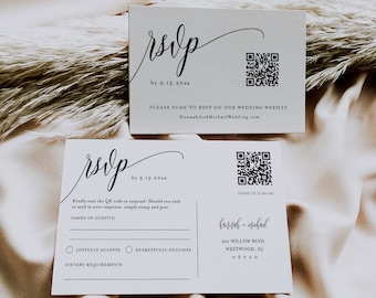 QR Code RSVP Card Template, Wedding Response, Online Reply Card, 100% Editable Template, Minimalist, Digital Download, Templett #008-RSVP