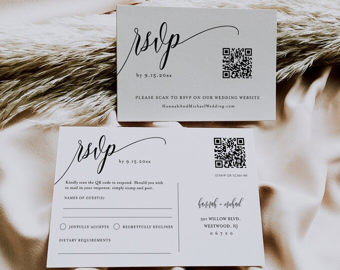 QR Code RSVP Card Template, Wedding Response, Online Reply Card, 100% Editable Template, Minimalist, Digital Download, Templett #008-RSVP