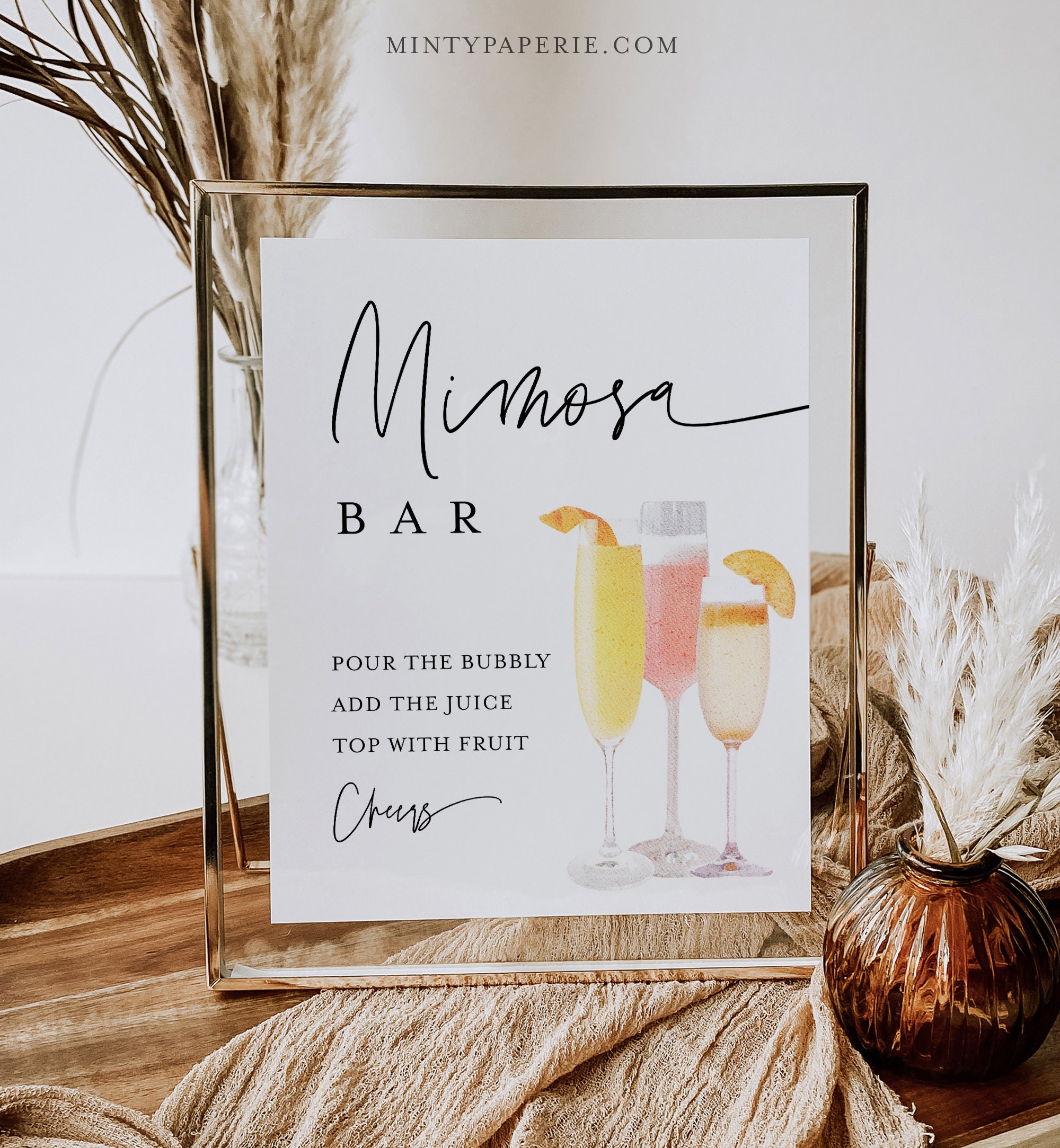 Mimosa Bar, Open Bar Wedding Bar Menu Sign and Cocktail Bar Sign for Wedding and Special events., Size: 8 x 10