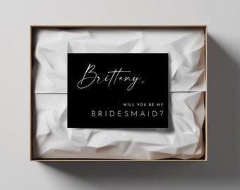 Bridesmaid Proposal Flat Card, Will You Be My Bridesmaid Card, Classic Black, Editable, Instant Download, Templett 5.5x4.25 #0034B-118BMB