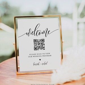 QR-Code-Hochzeitsprogramm, QR-Code scannen für Bestellung des Service, minimalistisches Zeichen, bearbeitbare Vorlage, Sofortiger Download, Templett #008-70S