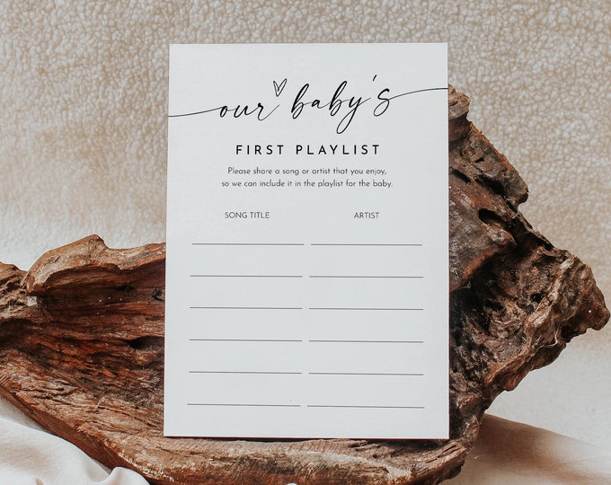 Baby's First Playlist, Minimalist Baby Shower, Share Your Favorite Song, Gender Neutral, Editable Template, Instant, Templett #0034W-40BAG