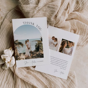 Moderne Dankeschön-Kartenvorlage, Bogen Hochzeitsfoto, 100% bearbeitbar, minimalistische Hochzeit Dankeschön, flache Karte, Instant, Templett #0026B-206TYC