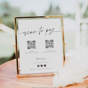 Scan to Pay Sign, Cash App,  Venmo, Paypal Sign, Business QR Code Pay Sign, Editable Template, Instant Download, Templett, 8x10 #0032-26S