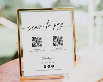 Scan to Pay Sign, Cash App,  Venmo, Paypal Sign, Business QR Code Pay Sign, Editable Template, Instant Download, Templett, 8x10 #0032-26S