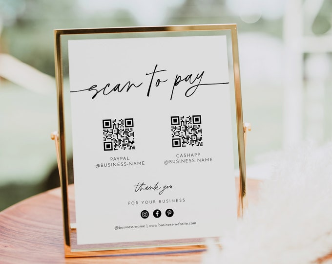 Scan to Pay Sign, Cash App,  Venmo, Paypal Sign, Business QR Code Pay Sign, Editable Template, Instant Download, Templett, 8x10 #0032-26S