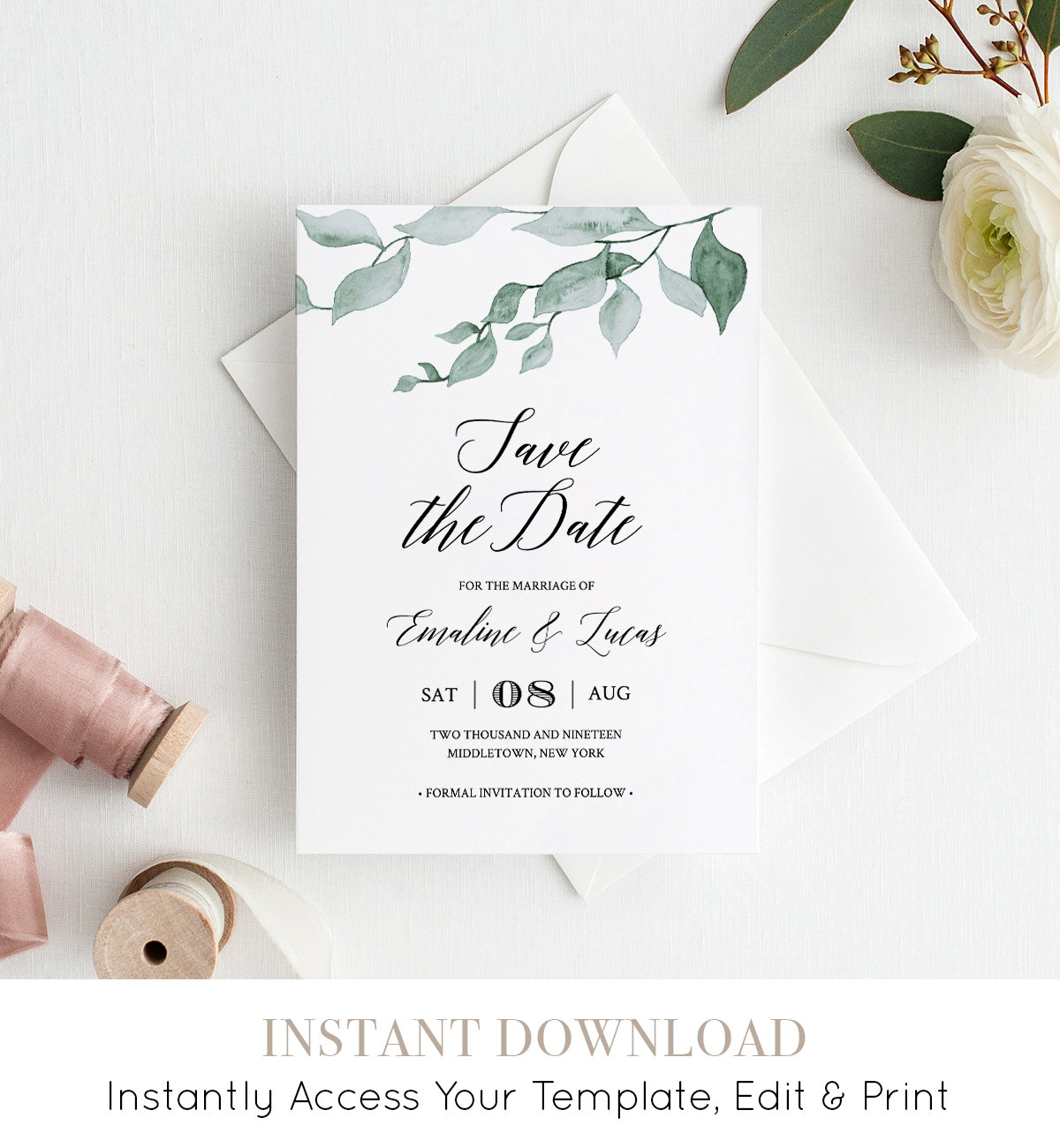 Templett Instant Download Printable Save The Date Template DIY Save the Date Blue Watercolor Editable Save The Date Save The Date Card