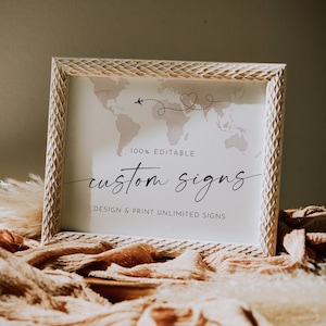 Karte benutzerdefinierte Zeichen Vorlage, Hochzeit oder Brautparty Tisch Schild, Reisen, erstellen Sie ein beliebiges Zeichen, Sofortiger Download Templett #0039-212CS