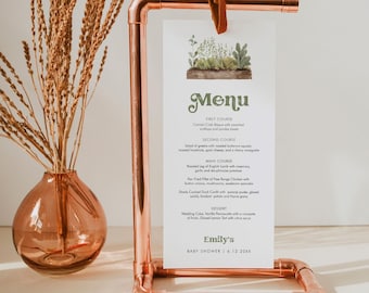 Locally Grown Menu, Printable Farmer's Market Baby Shower, 4x9 Menu, Editable Template, Instant Download, Templett #0059-160WM