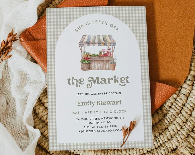 Fresh Off the Market Bridal Shower Invitation Template, Farmer's Market Stand, Garden Wedding Shower Invite, Editable #0059-365BS