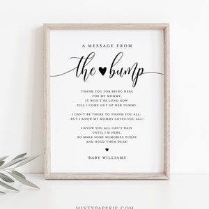 Message from the Bump Sign, Minimalist Baby Shower Template, Editable Message from Baby, Printable, Instant Download, Templett  #008-20S