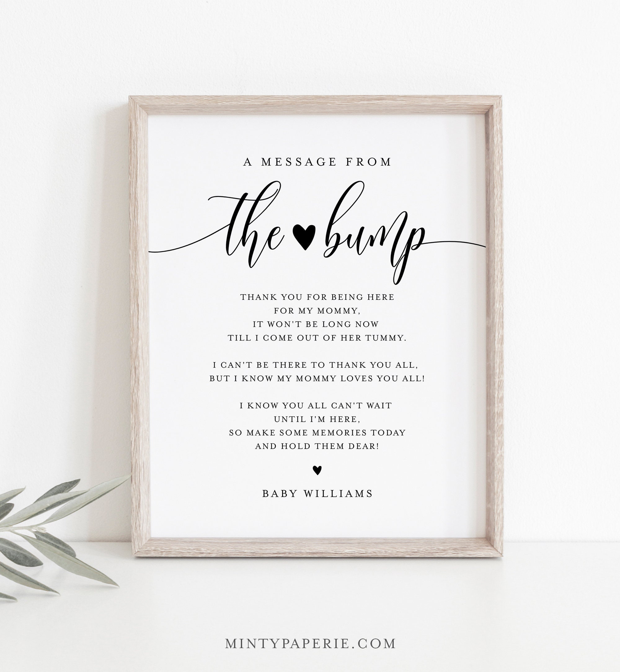 Message From the Bump Sign, Minimalist Baby Shower Template, Editable Message From Baby, Printable, Instant Download, Templett 008-20S - Etsy