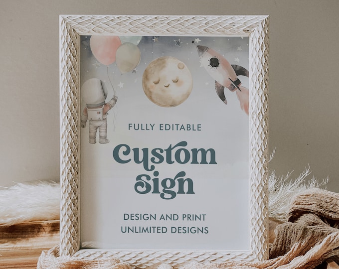 Space Custom Sign Template, Galaxy Baby Shower, Birthyday Party, Unlimited Custom Signs, 100% Editable Text, Templett #0052B-215CS