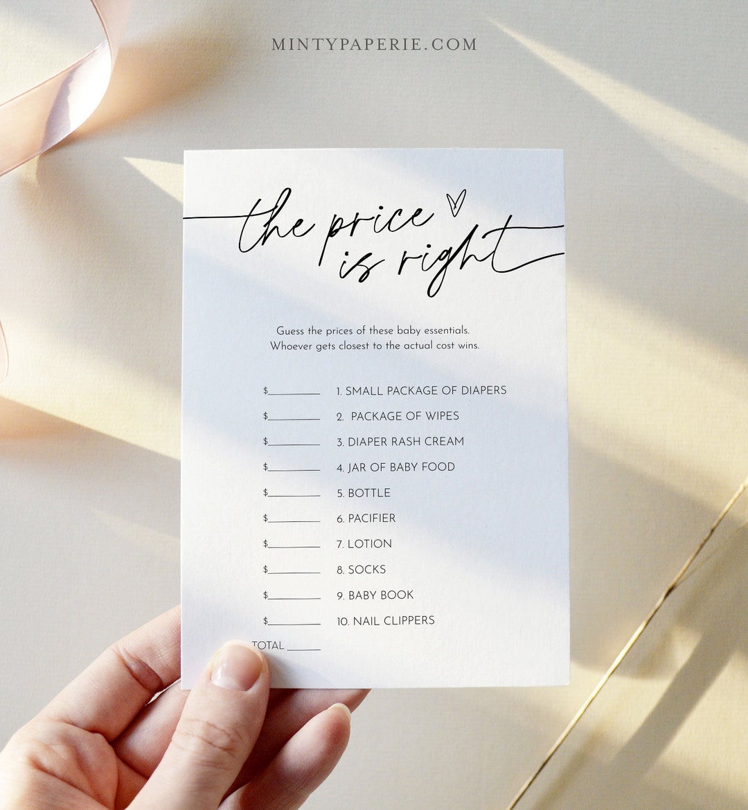 The Price is Right Game Template, Printable Minimalist Baby Shower Game ...