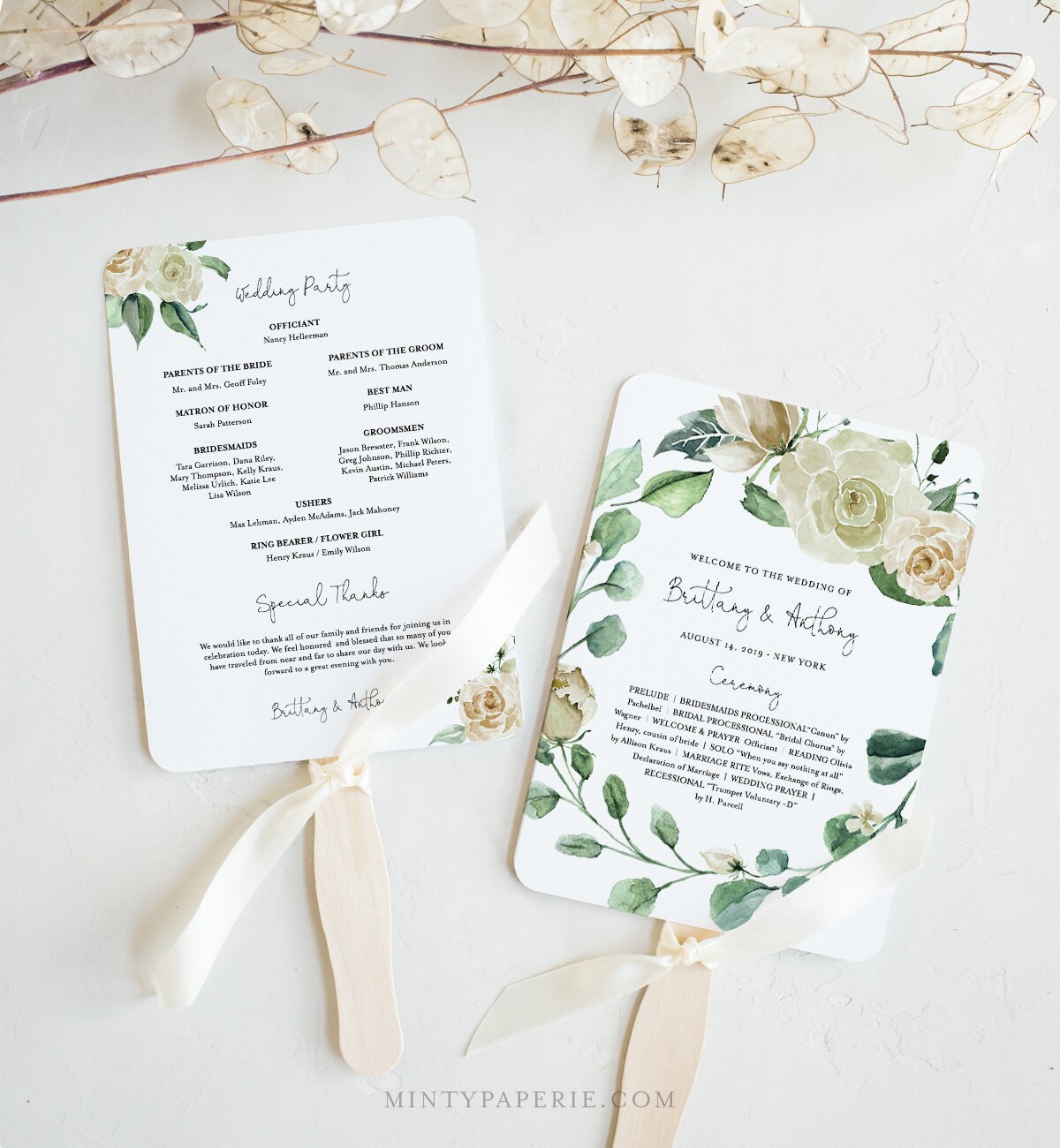 Wedding Program Fan Template Instant Download Printable