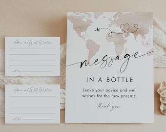 Message in a Bottle Sign, Adventure Travel Baby Shower, Advice and Well Wishes, Editable Template, Instant Download, Templett  #0039-23BAG