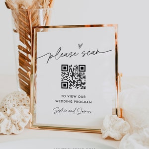 QR-Code-Hochzeitsprogramm, QR-Code scannen für Bestellung des Service, minimalistisches Zeichen, bearbeitbare Vorlage, Sofortiger Download, Templett #0032-67S