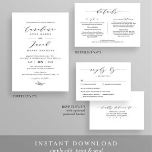 Editable Wedding Invitation Set Template, INSTANT DOWNLOAD, 100% Editable, Minimalist Invite, RSVP & Detail, Printable, Templett #037B image 2