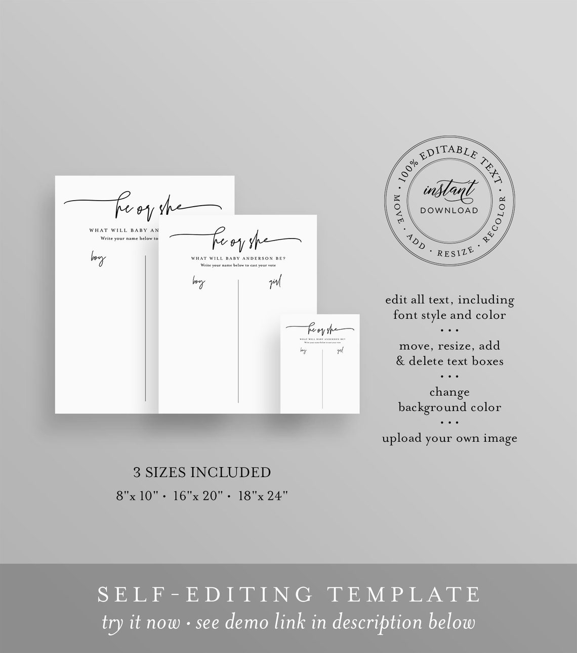 Guess the Baby Gender Boy or Girl Baby Shower Game He or She Etsy