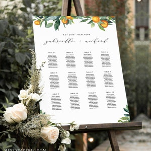 Citrus Wedding Seating Chart Template, Printable Orange Blossom & Greenery Seating Sign, 100% Editable Text, INSTANT DOWNLOAD 084-238SC image 2