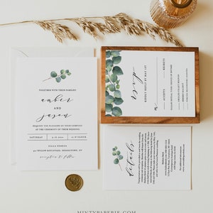 Eucalyptus Wedding Invitation Set, Greenery, Printable Invite, RSVP, Details, Instant Download, 100% Editable Template, DIY, Templett 036A image 3