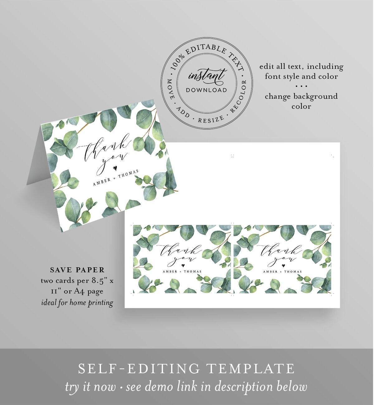 thank you card template instant download 100 editable