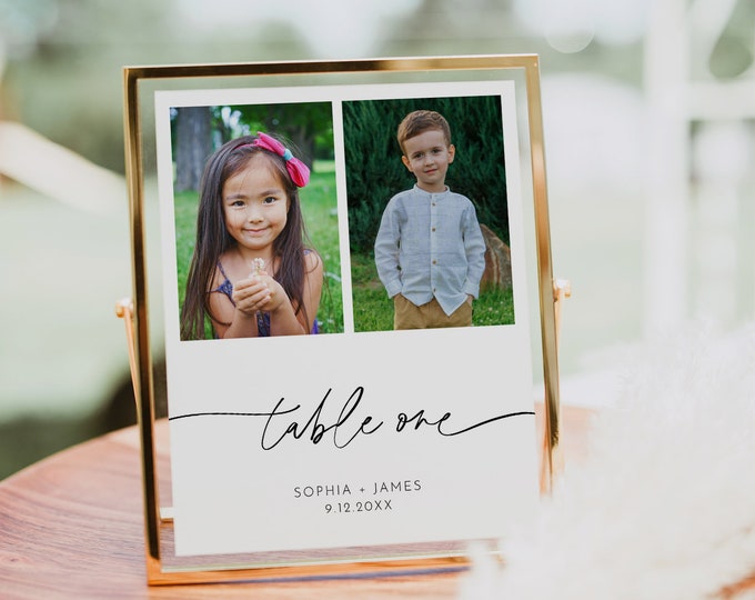 Photo Table Number Card, Childhood Pictures, Minimalist Wedding Table, Add Your Image, Editable Template, Instant, 5x7, 8x10 #0032-218TC