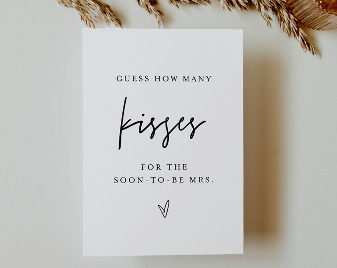 How Many Kisses Bridal Shower Game, Hershey Kisses Game, Minimalist Bridal Shower Printable, Sign & Ticket, Instant Download #0009-361BG