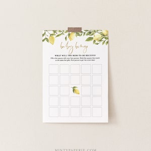 Baby Bingo Game, Printable Summer Citrus Lemon Baby Shower Game, DIY Template, 100% Editable Text, Instant Download, Templett  #089-108BASG
