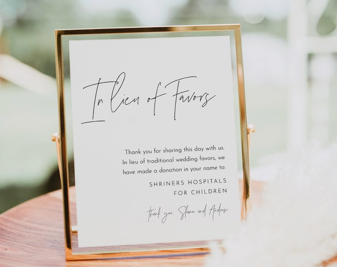 In Lieu of Favors Sign Template, Minimalist Wedding Donation Sign, Editable Charity Card, Instant Download, Printable, Templett #0026-70S