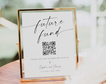 Future Fund Sign, Venmo Honeymoon Fund, Wishing Well, Wedding Cash Gift, Minimalist, Editable Template, Instant, Templett, 8x10 #0034W-28S